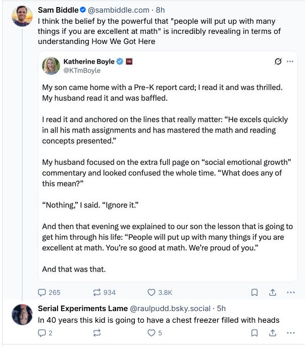 A conversation originally starting as a screencap from X about questionable parenting advice.