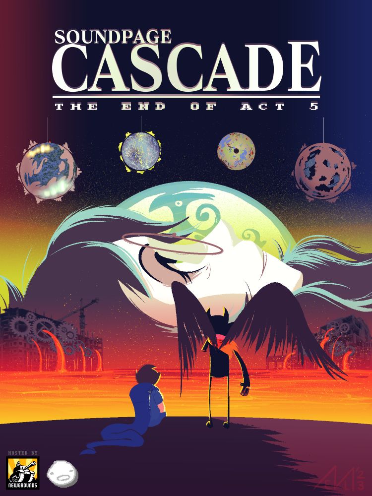 a poster parodying the famous poster for the end of evangelion movie by depicting events seen in the flash animation for the finale of homestuck's act 5 and replacing the evangelion characters with homestuck characters