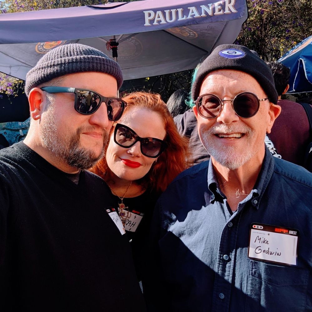 Photo of me, Tarah, and Mike Godwin