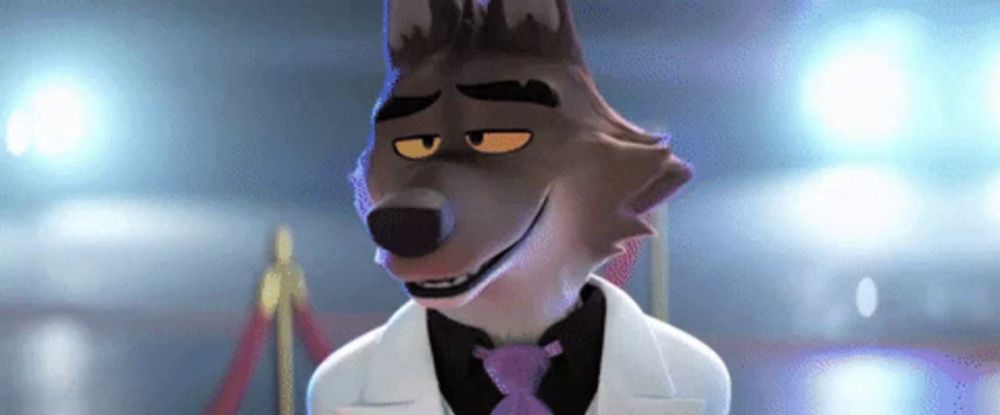 a cartoon wolf is wearing a white jacket and tie