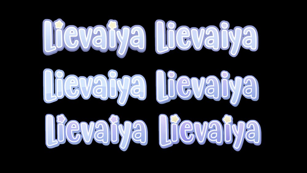 Various rather simple designs of a name logo in blue and purple tones.