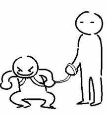 a feral person on a leash backpack and another person holding the leash 