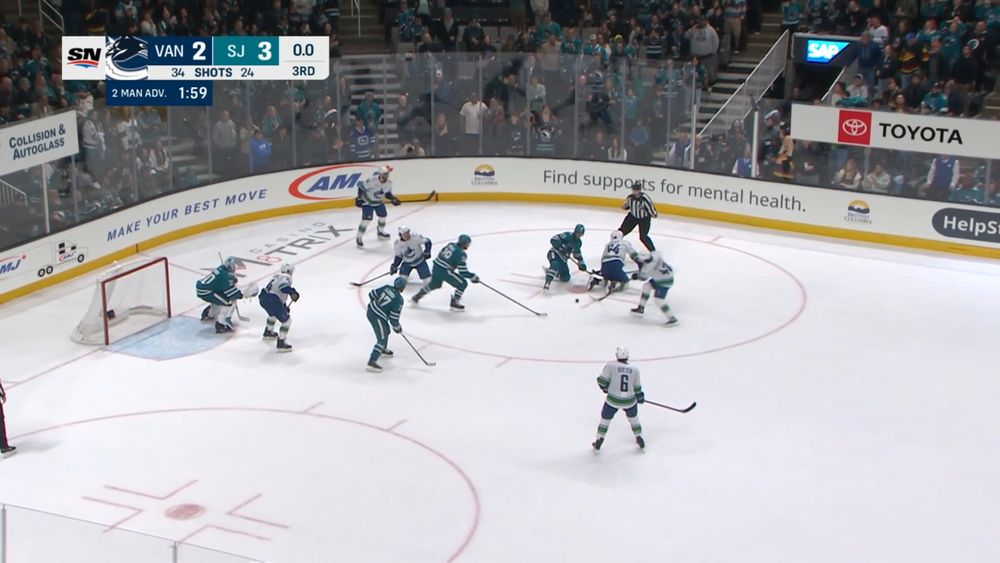 screengrab at final horn - Sharks 3, Canucks 2