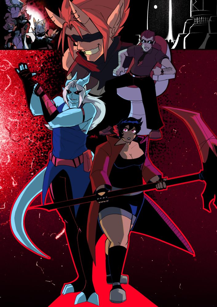 Artwork for my webcomic RAPTURE depicting central characters of the current story arc.