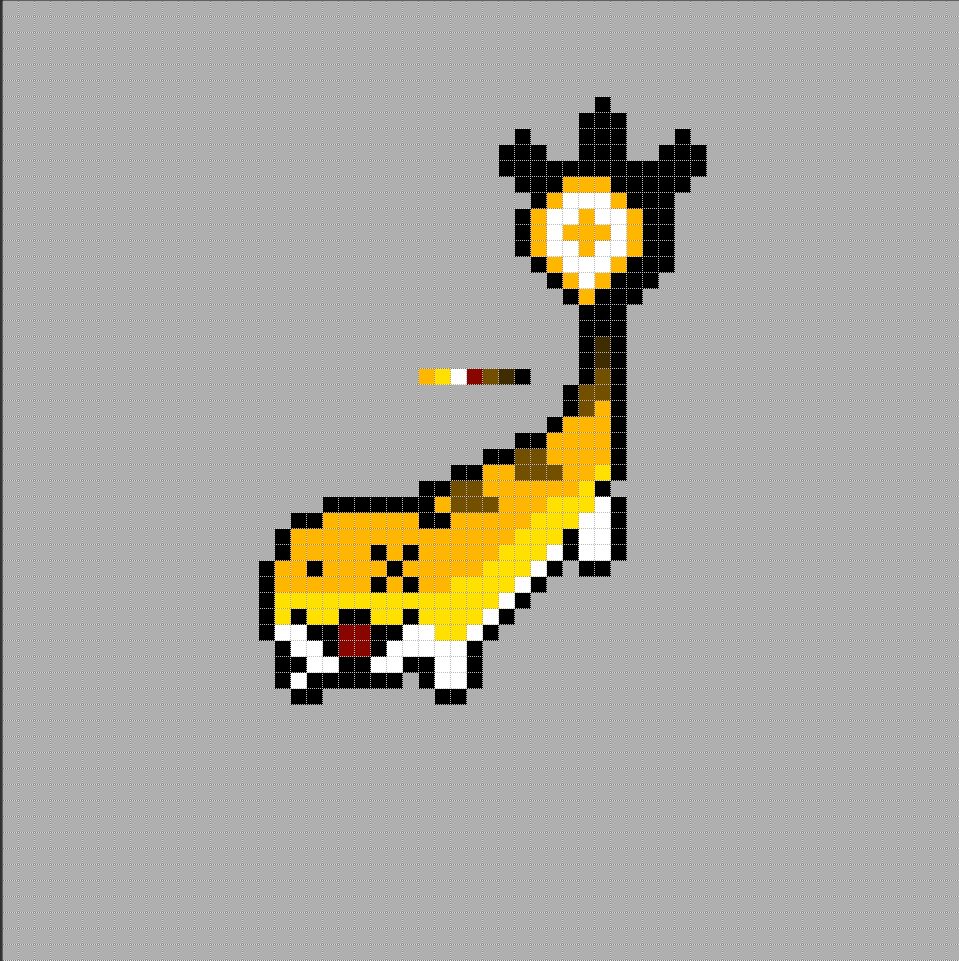 the same grem pixel art in a drawing program, with pixel grid on for reference