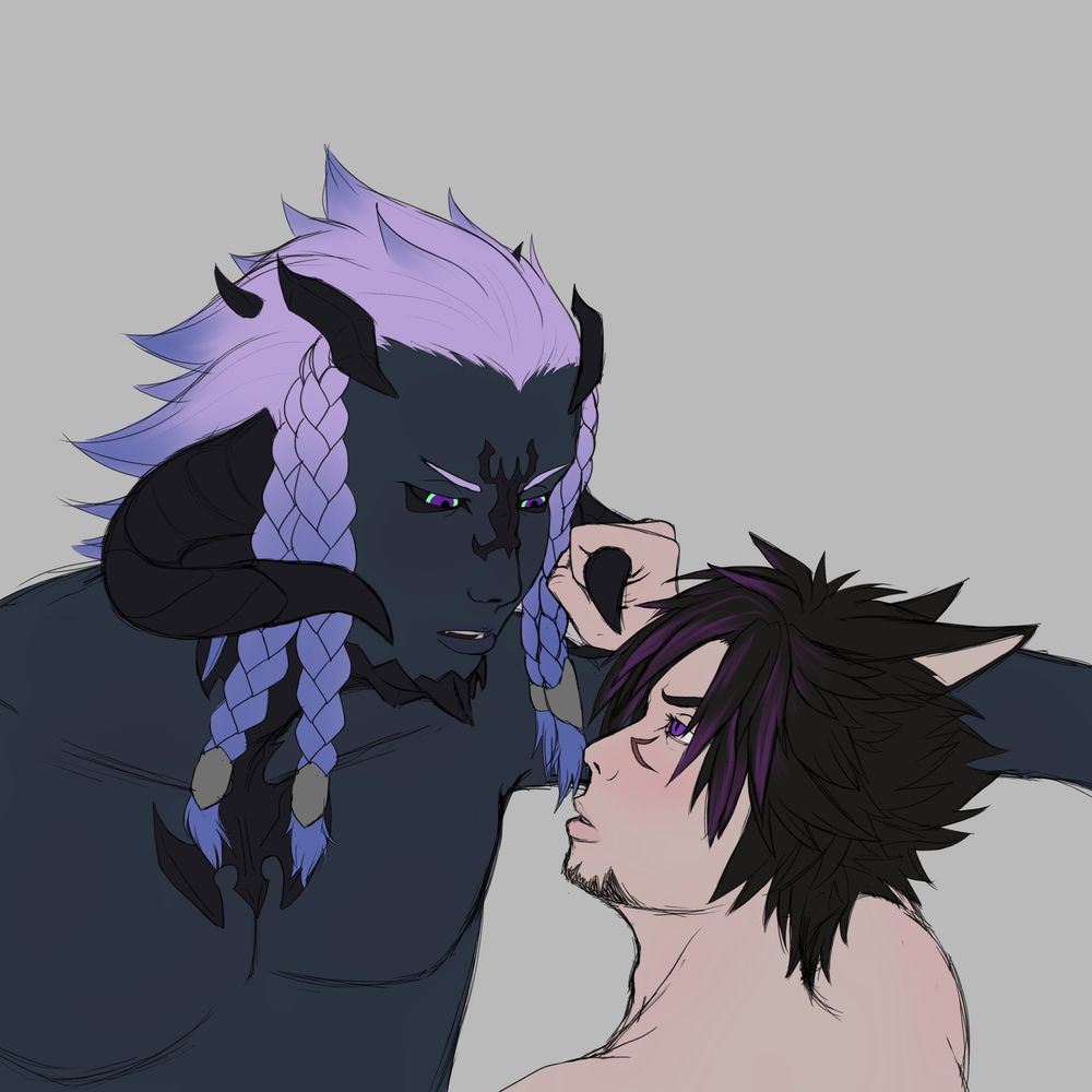 2 Final Fantasy 14 characters looking deep into each others eyes.