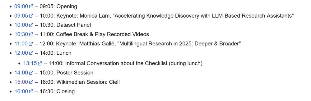 WikiNLP workshop program with keynotes, dataset panel, poster session, discussions with Wikipedia editors and more.
