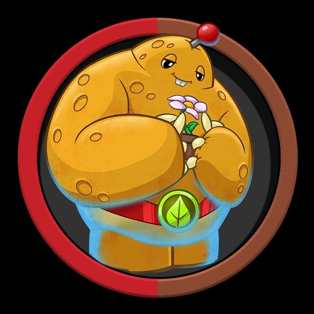 spudow from plants vs zombies heroes winning sprite but with the border for his icon, he can be seen holding a flower pot and looking at it