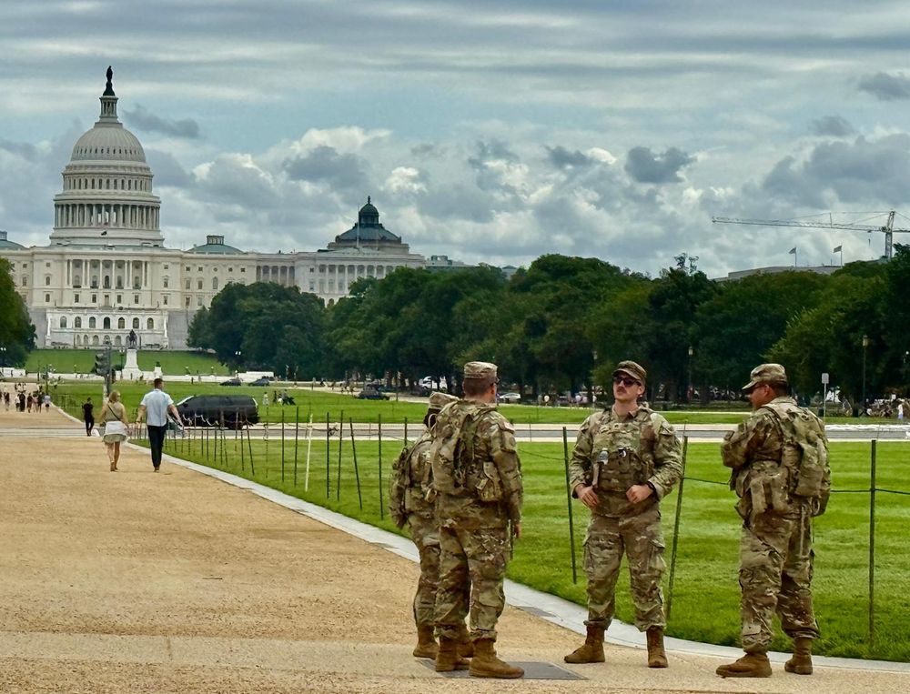 National Guard bored in front of the Capitol. 