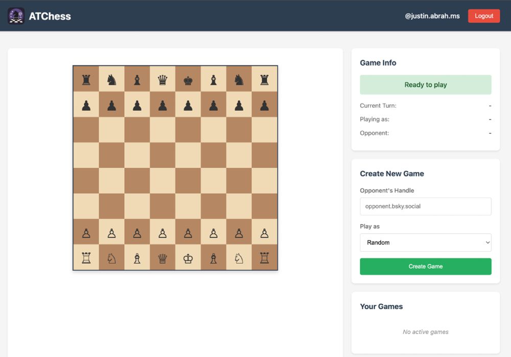 A chess website called ATChess which has a game creation screen and a chess board on it.
