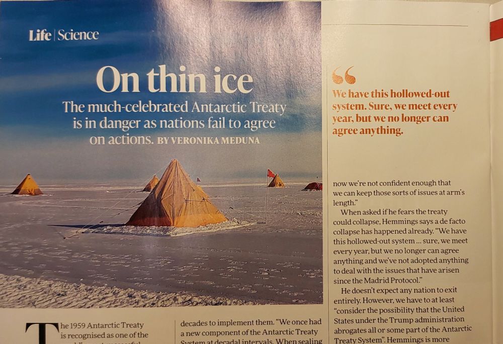 Screenshot of a magazine page with a story about the Antarctic Treaty