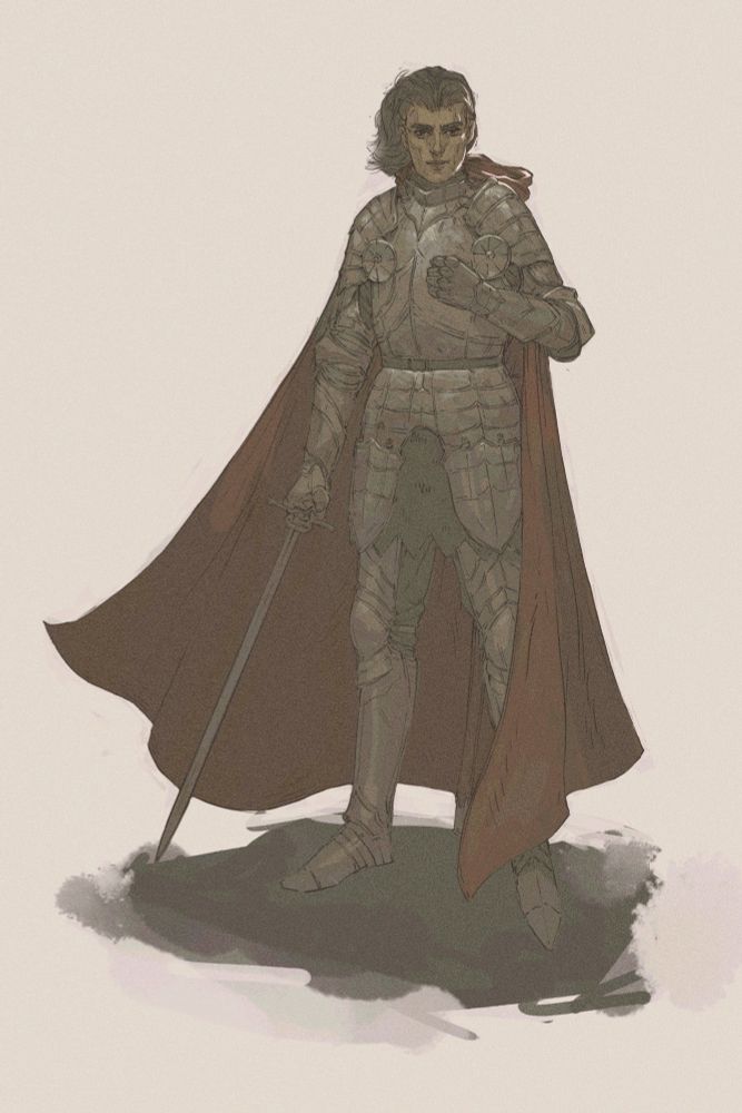 A sketch of a knight in a cape