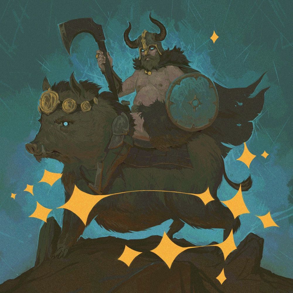 A barbarian sat atop a hog
