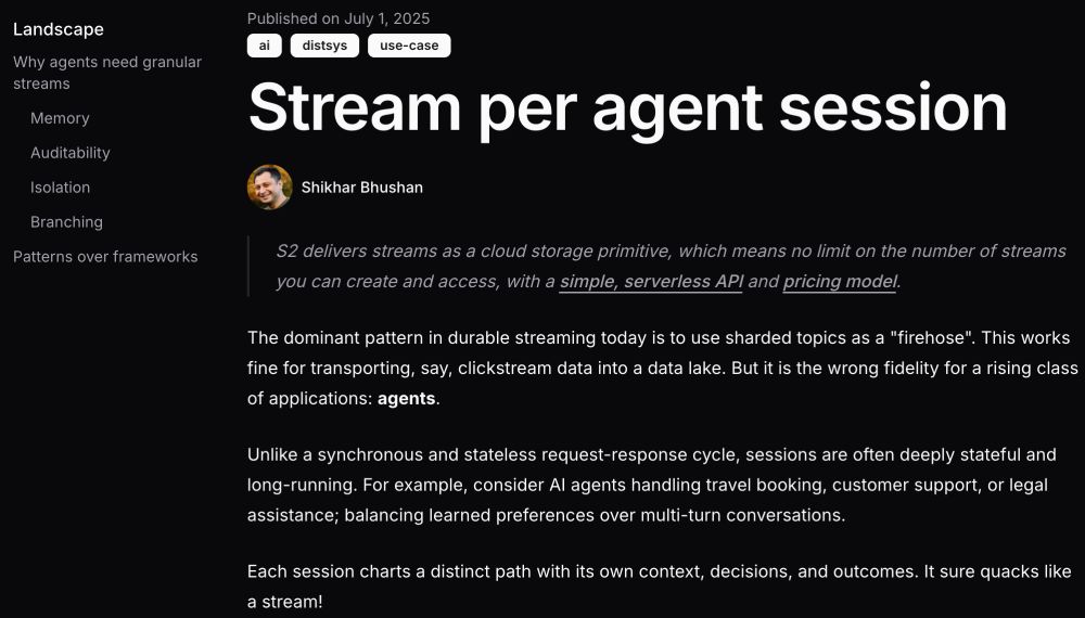 screenshot of blog post titled `Stream per agent session`
