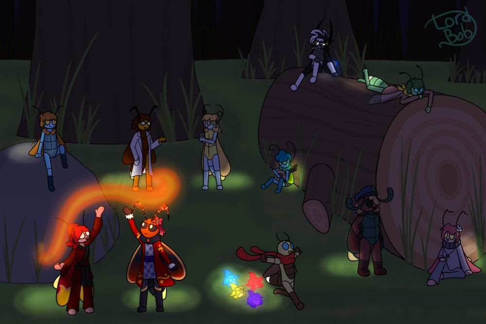Characters and owners from left to right:

Kane - Dienamo
Miya - LordBob (me)
Citra - Other_Mario
Twilight - Navarre
Serena - adanteallegro
Nox - erijuiceerijuice
Chisoji - Pit-MothDad
Cassava "Yuca" - Huntertallonian
Corey - flame-shadow
Leaf - hambreezy
Willow - Czal