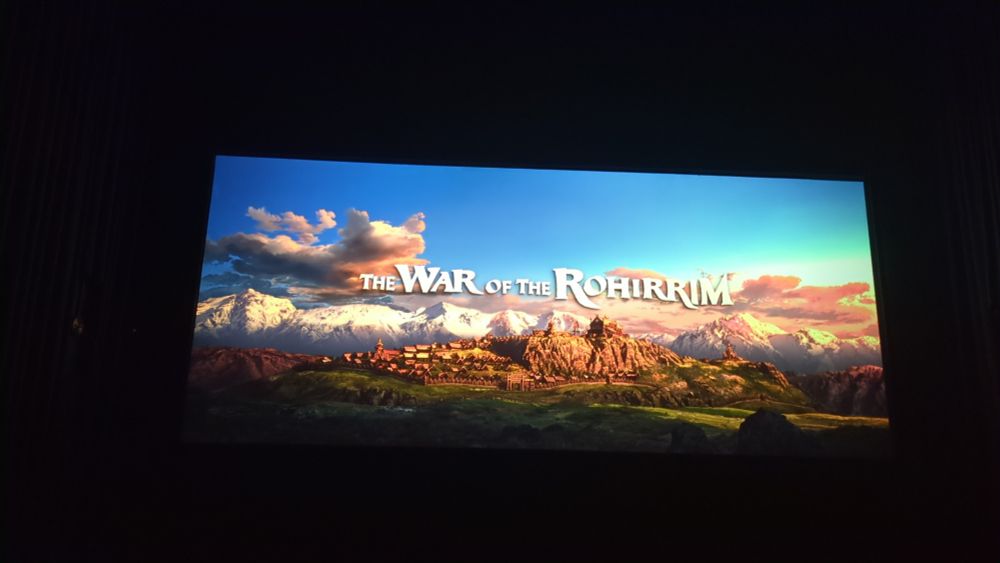Movie title screen featuring the words "THE WAR OF THR ROHIRRIM"