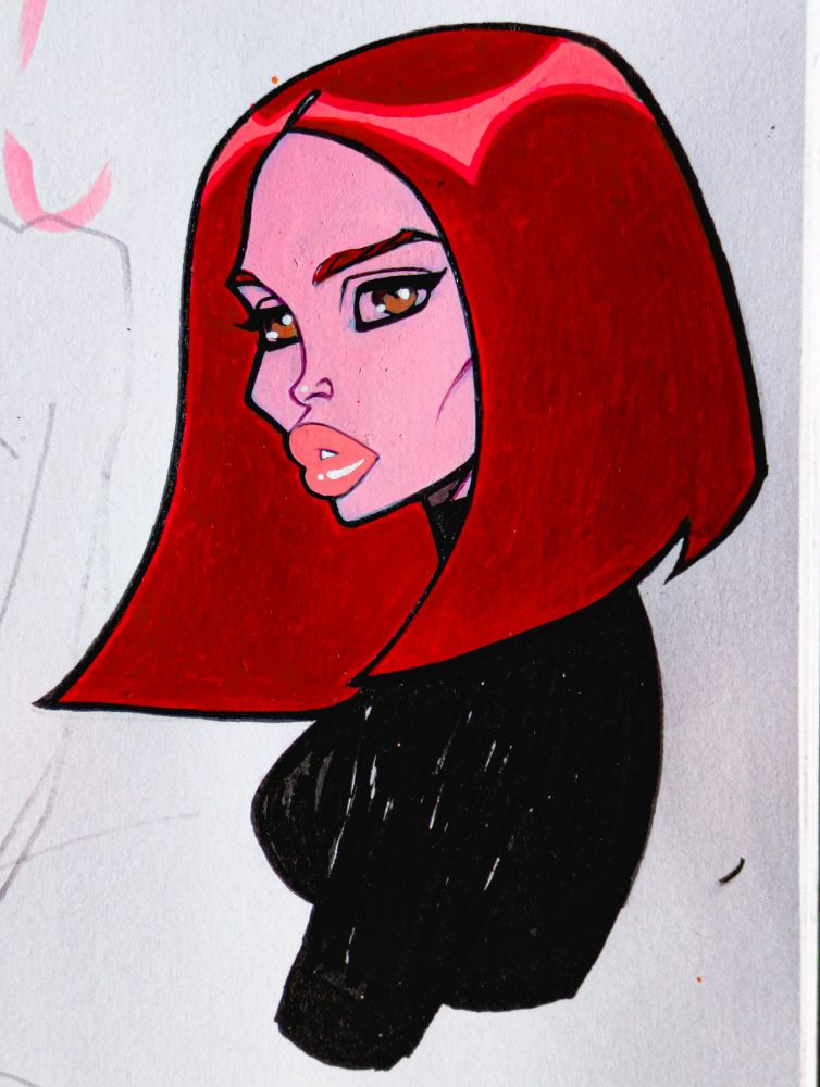 Stylized sketchbook piece of Jennifer Garner's character, Sydney Bristow, from the ABC series, Alias. Done with acrylic paint markers.