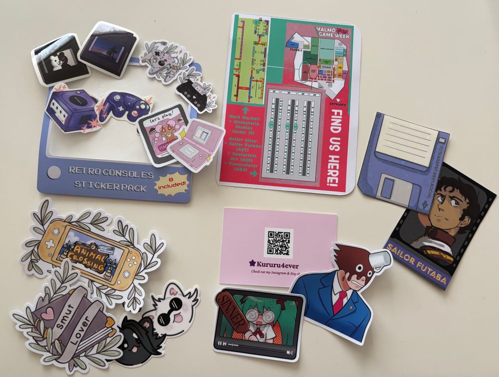 Top left: Sticker pack as a reward for completing the stamp rally
Bottom left: Stickers by Moonsteria Studios
Middle bottom: Stickers by Kururu4ever
Right: Sticker by Sailor Futaba
