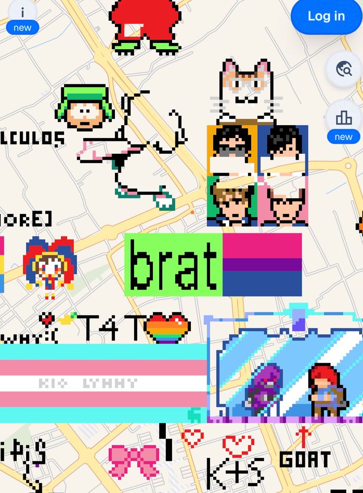 Logo de Brat dibujado y banderas de bisexualidad y trans 