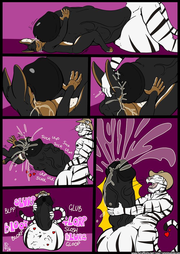 The bunny Jericho getting close with the white tiger Leo's cock before getting devoured by said cock, sucked into his balls, and getting churned up into creamy tiger cum