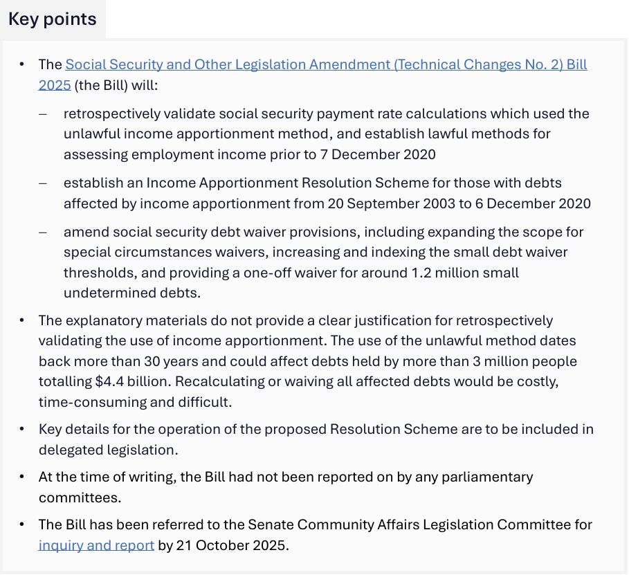 Screenshot of Key Points section of Bills Digest.