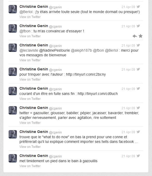 mes premiers tweets en avril 2009
