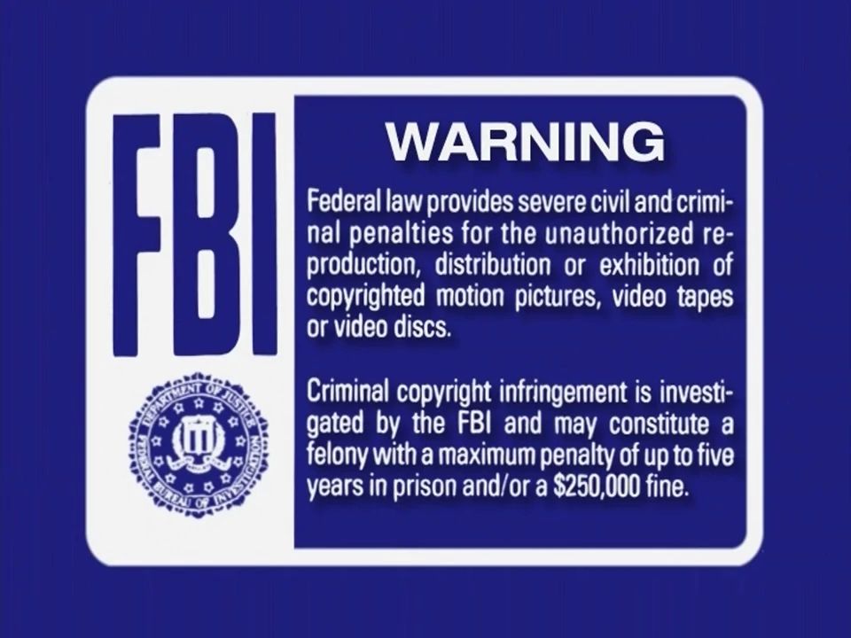 The FBI warning screen as seen on Disney DVDs and tapes from 2000-2005.