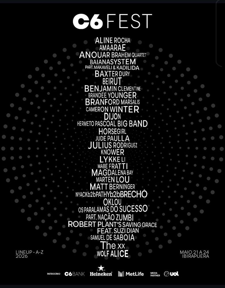 cartaz de divulgação do line-up do C6 Fest 2026 