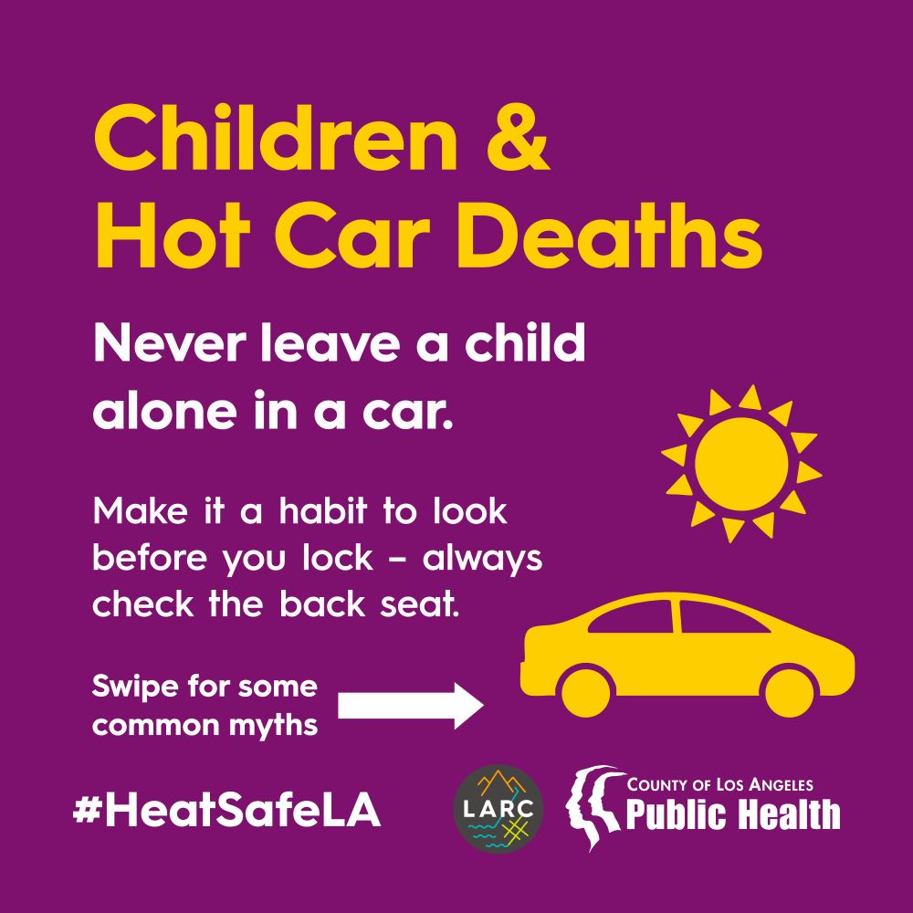 Children and Hot Car Deaths

Never leave a child alone in a car. 
Make it a habit to look before you lock– always check the back seat.

Swipe for some common myths →
