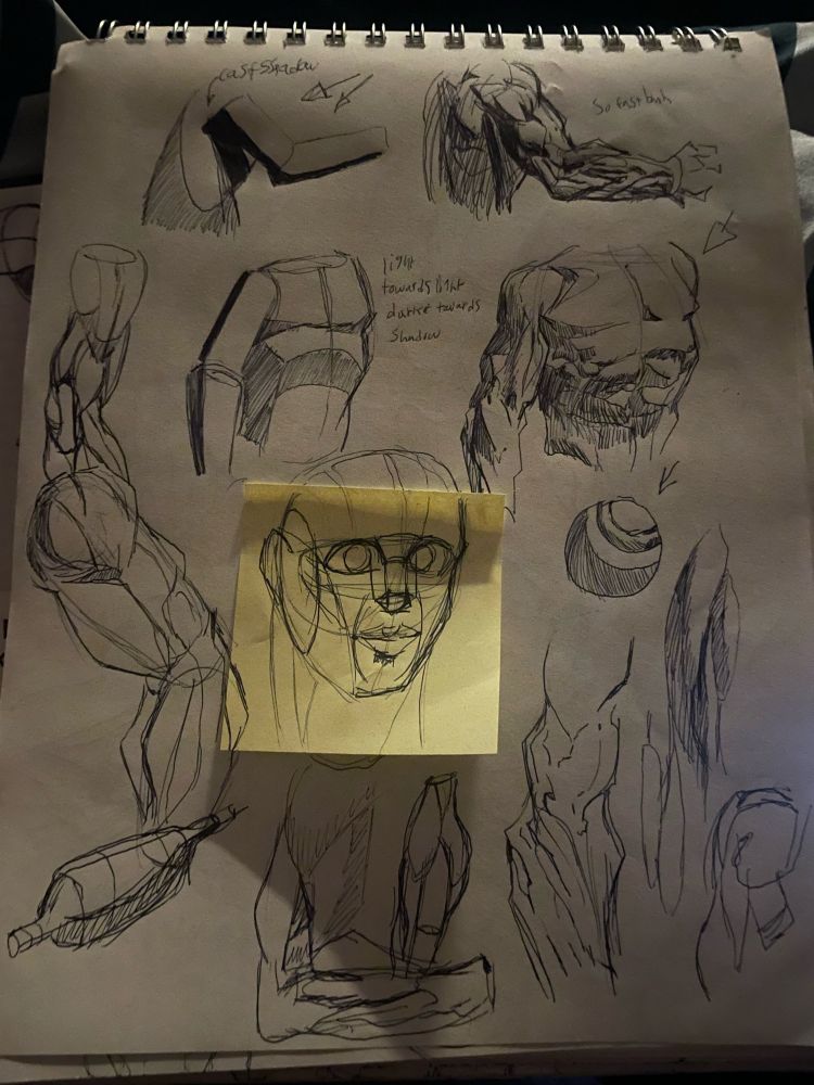 Pen sketches of practicing shading 