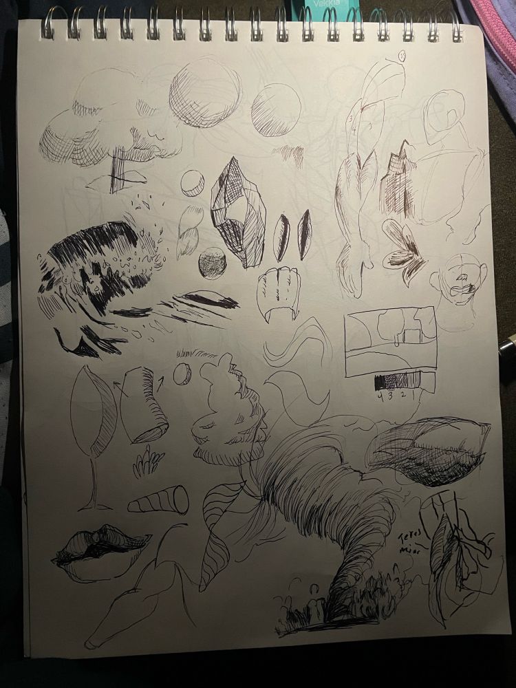 Pen sketches of practice with shading and shapes 