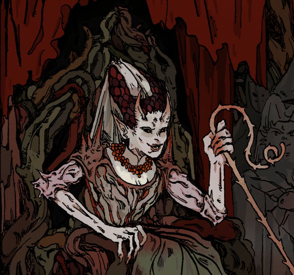 A close up of the Briar Queen
