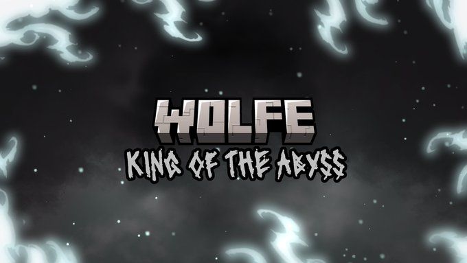 A drawn image of a silver fog in the middle, "stars" dotted among the fog, and a silver fire/flame among the borders of the image. In the center is the words "Wolfe" and below it "King of the Abyss"