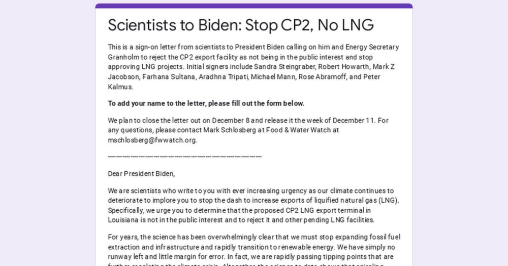 Scientists to Biden: Stop CP2, No LNG