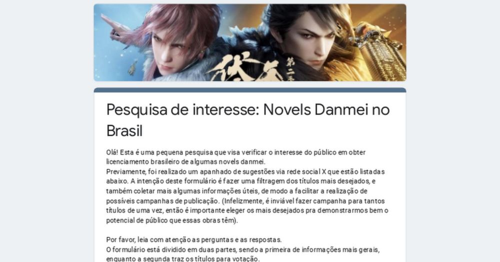 Pesquisa de interesse: Novels Danmei no Brasil