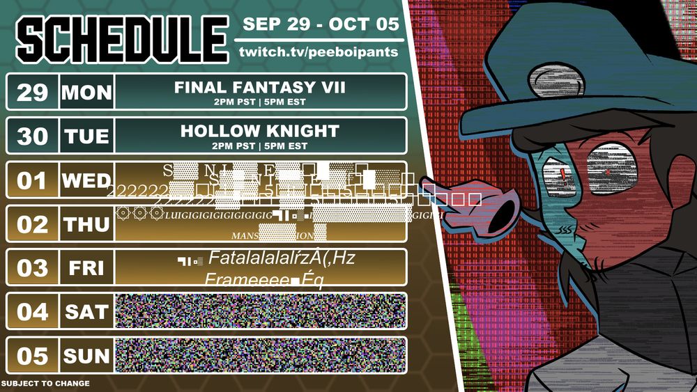 STREAM SCHEDULE - (September 29th, 2025 - October 5th, 2025)