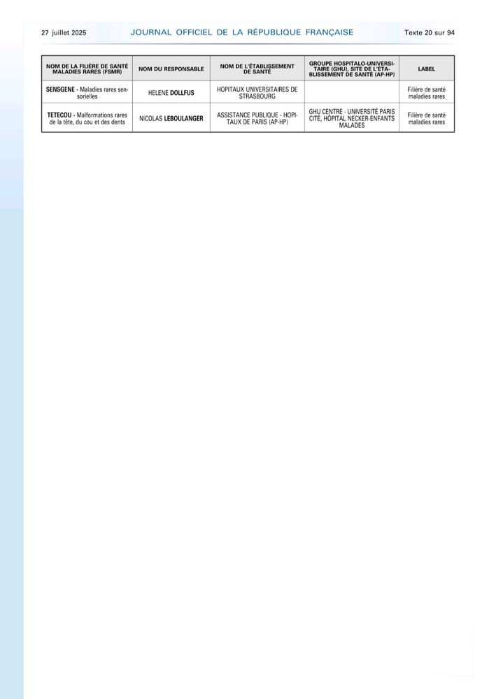L'arrêté du 25 juillet 2025, Ministère de la Santé & Ministère chargé de l'Enseignement Supérieur et de la Recherche, labellise pour les 5 prochaines années 23 filières de santé maladies rares, page 2.

🤝 RespiFIL, a présent coordonnée par le Pr Vincent Cottin (hôpital Pradel, HCL - Hospices Civils de Lyon), est fière de poursuivre sa mission pour faire progresser la connaissance, la coordination et la prise en charge des maladies respiratoires rares 🫁.