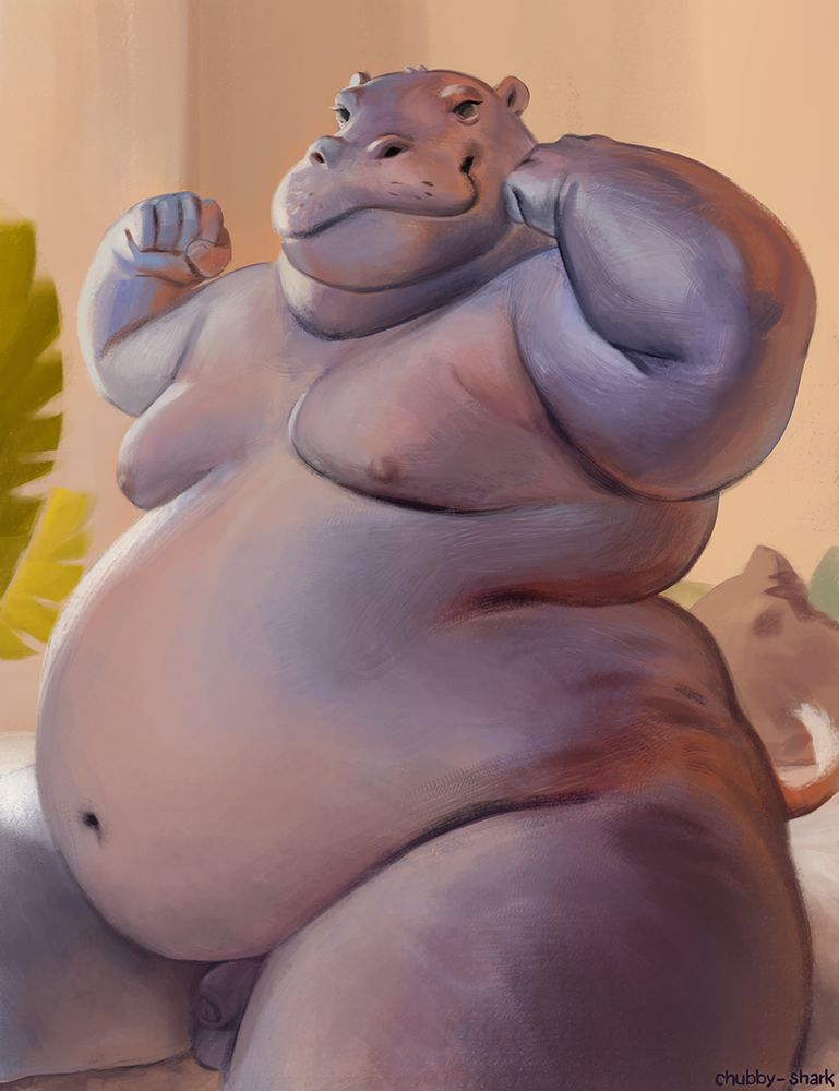 Painting of a very big anthro hippo posing for the camera