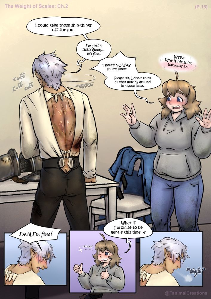 Drake recovers from hurting himself while taking off his armor. 

Iris offers to help him again, but Drake tries to reject her. 