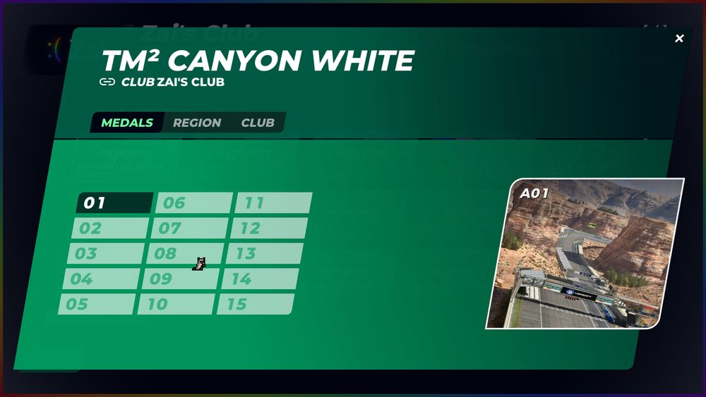 Screenshot of Trackmania menu showing a club campaign named "TM² Canyon White"