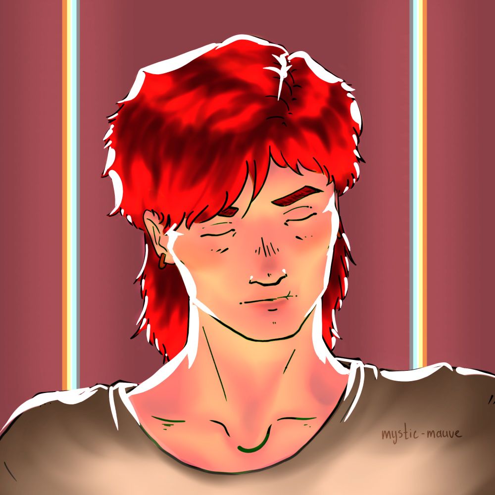 Drawing of a brigtly lit up mystic-mauve