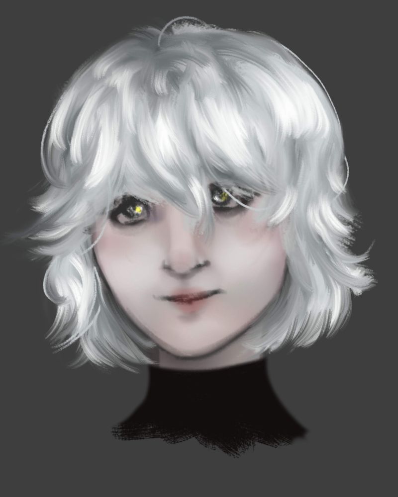 Portrait sketch of a pale young woman with grey hair