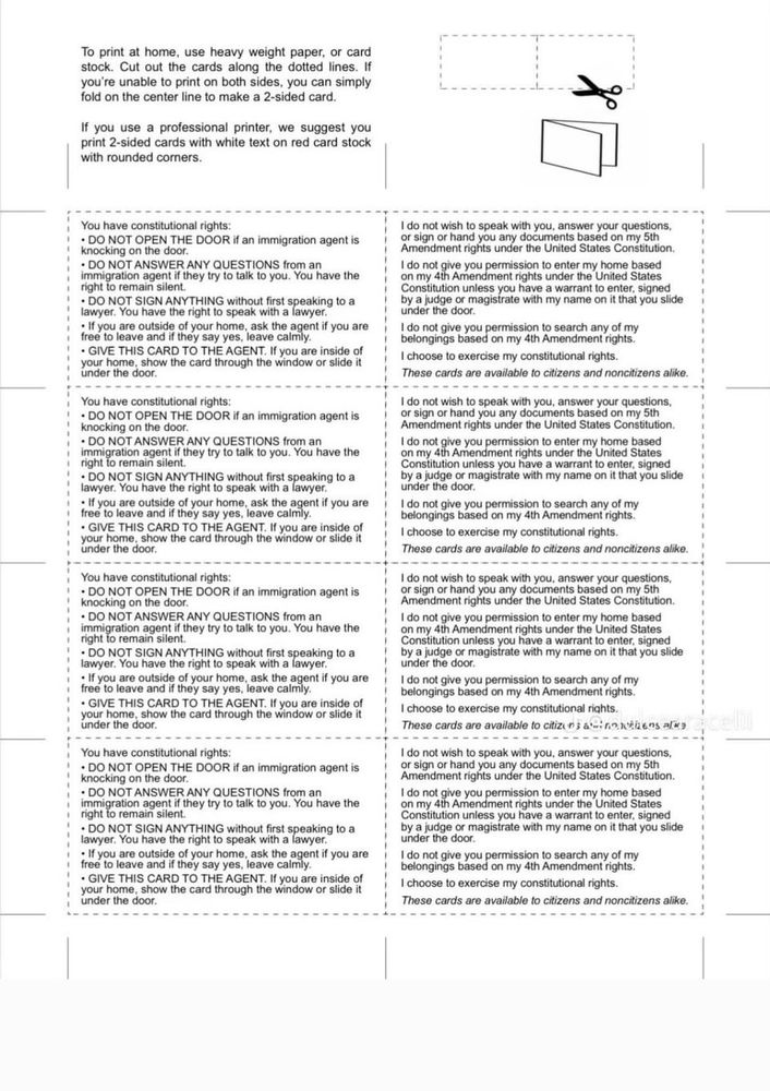 Lista imprimible de tus derechos si la migra te visitan