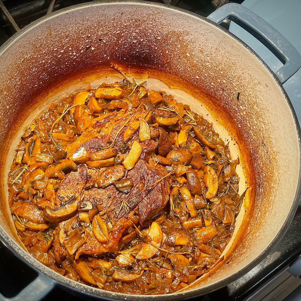Pot roast cooked in a dutch oven