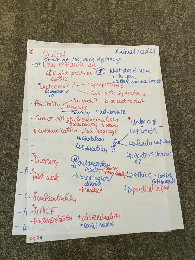 A flip chart page covered in thoughts about meaningful collaboration with service users