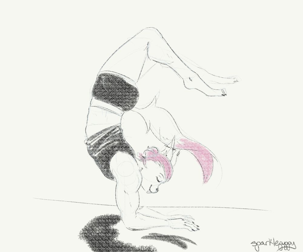 digital sketch of an anthro chihuahua in a forearm handstand yoga pose