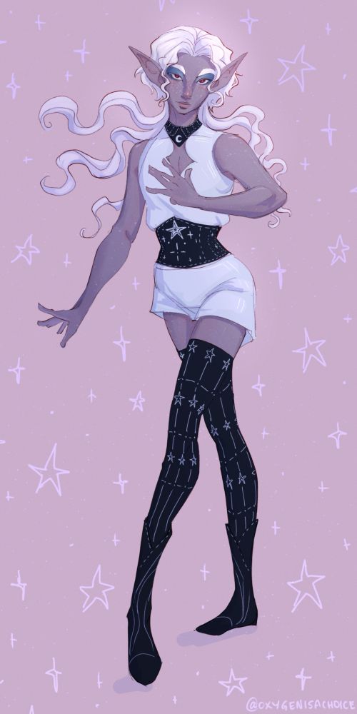 Digital drawing of a man with purple skin and white hair dancing 