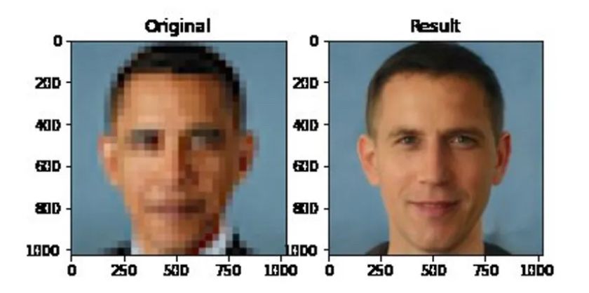 An example from a 2020 study into the inherent biases of machine learning datasets showing a face depixelater changing what is obviously a blurred version of Barack Obama’s official portrait into some Arkansas car salesman called Keith Bregbin