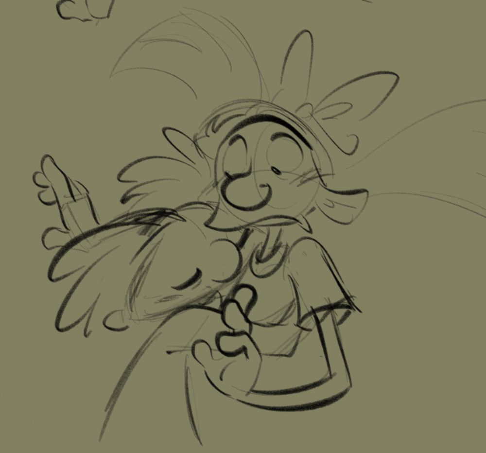 Arnold, half-asleep, embracing a surprised Helga