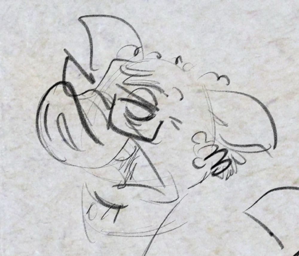 Rough sketch of Frank Reynolds as an anthropomorphic pig